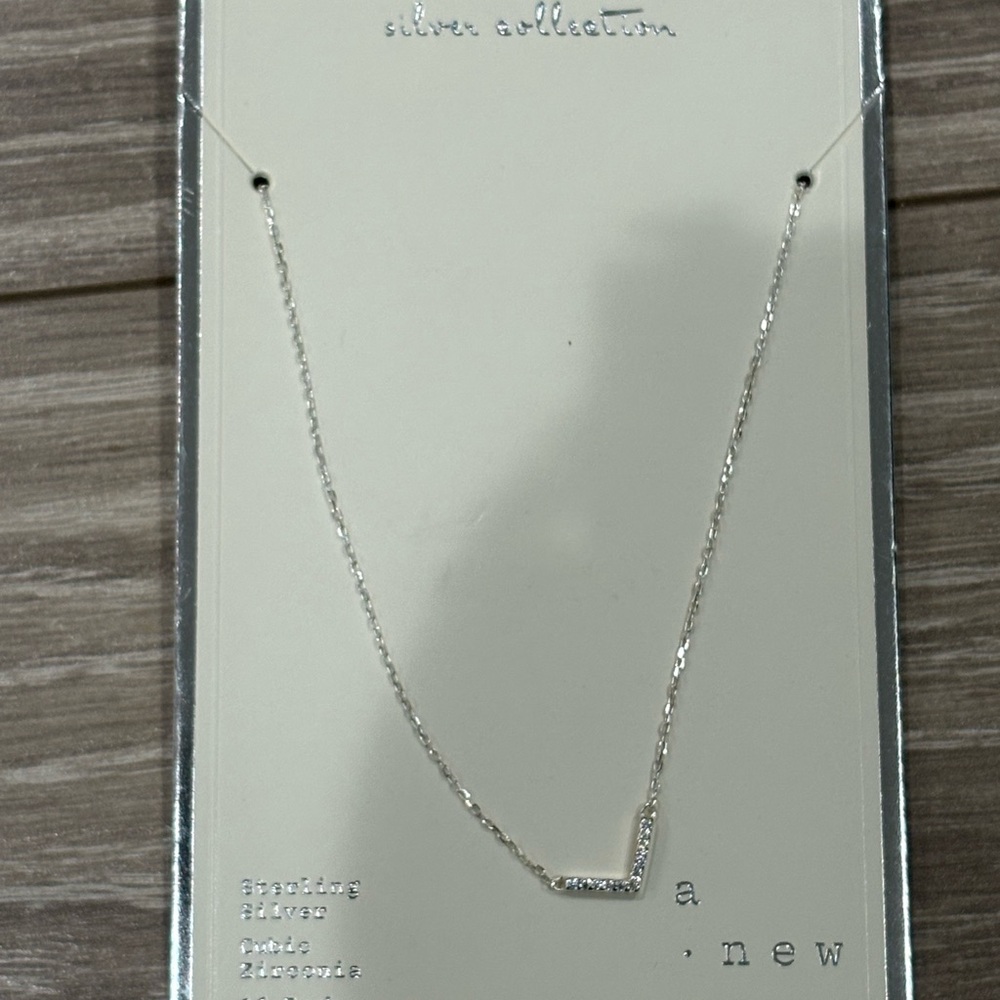 A New Day Sterling Silver and Cubic Zirconia V-Shaped Necklace